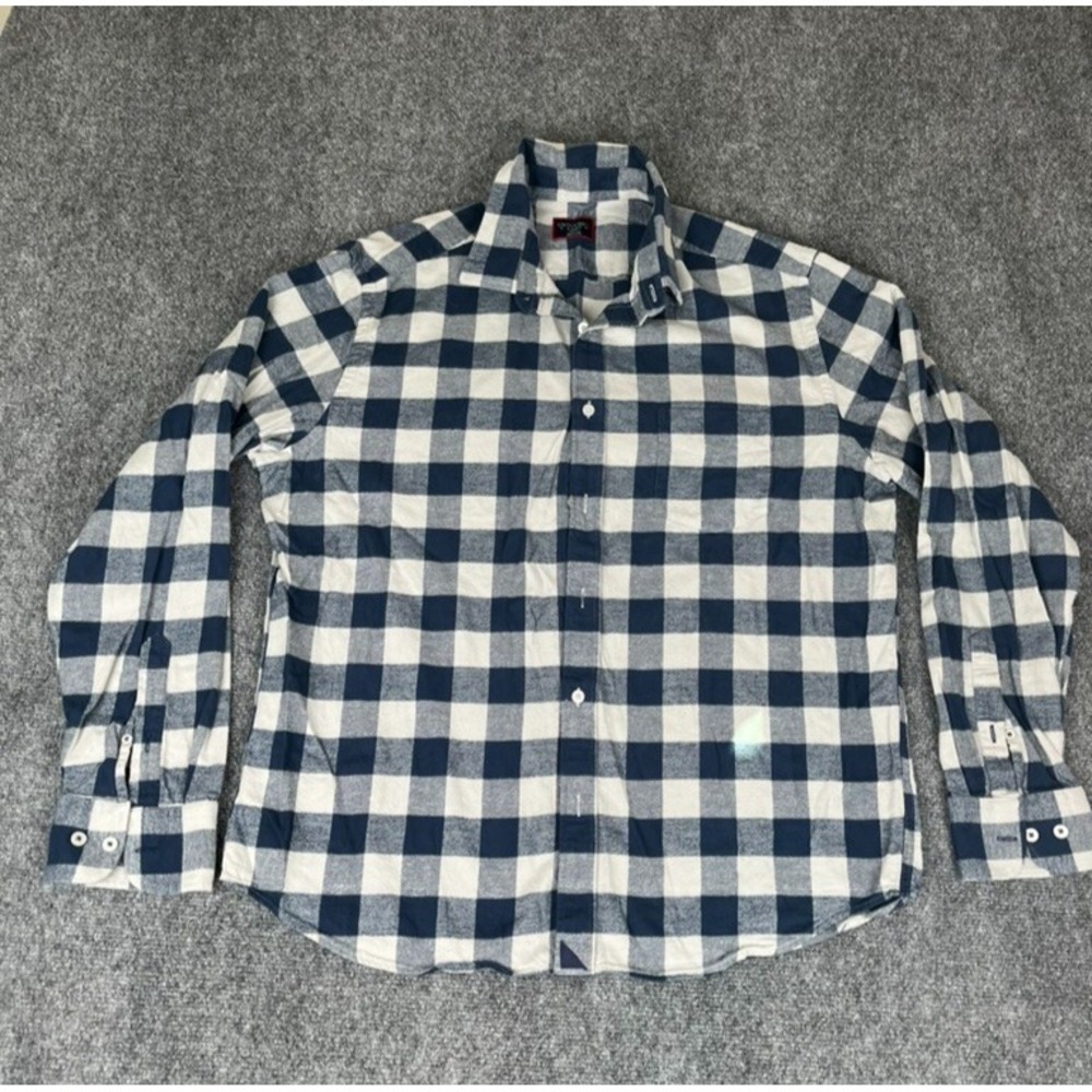 Untuckit Shirt Men's Blue White Check Slim Fit Button Up Long Sleeve SIZE XL